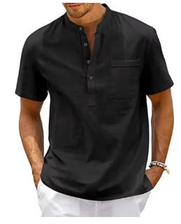 Summer New Men's Solid Color Stand Collar Short Sleeve Polo Shirt