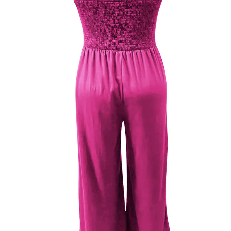 Ladies' Elegant Jumpsuit Solid Color Strapless Top Straight Leg Pants Sleeveless Loose Pants