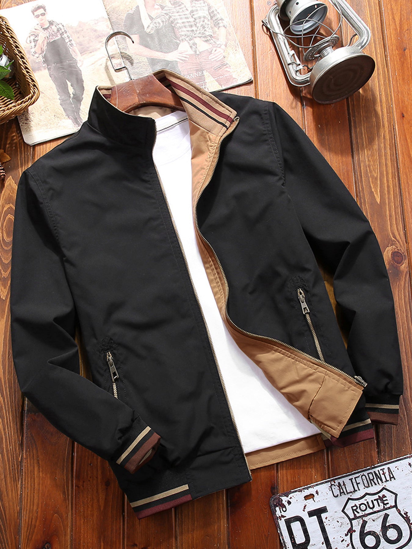 Men's Sports Jacket Double-sided Wear Stand Collar Casual