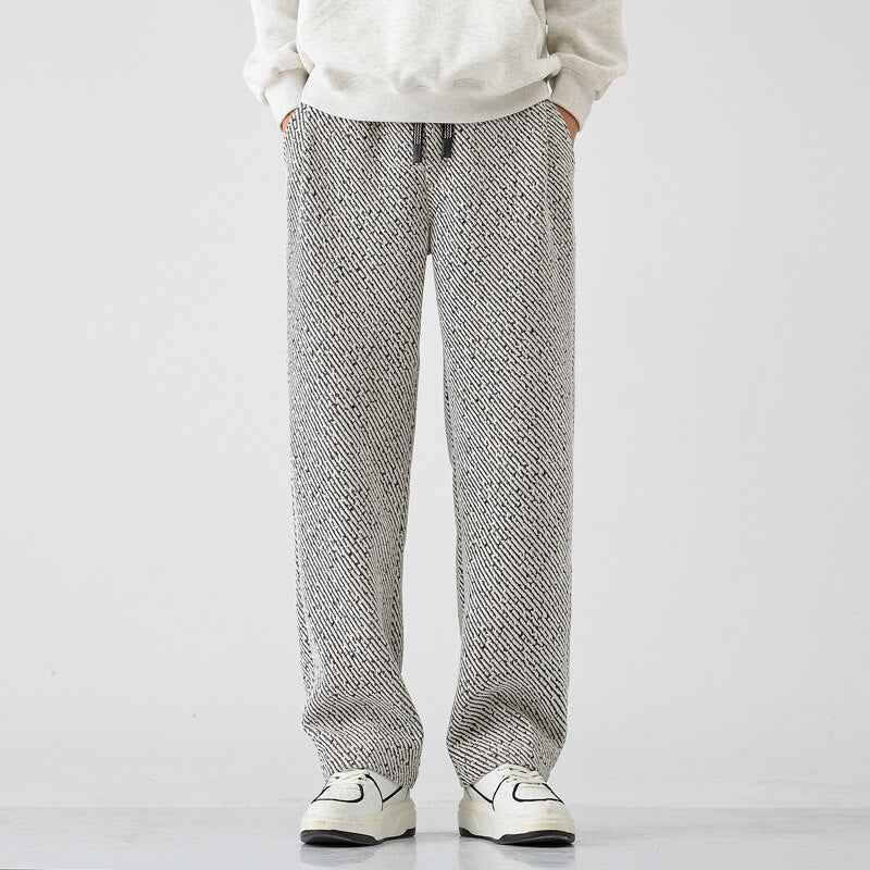 Chenille Slanted Stripe Casual Pants Men's Loose Wide-leg Pants Silver Silk Sweatpants