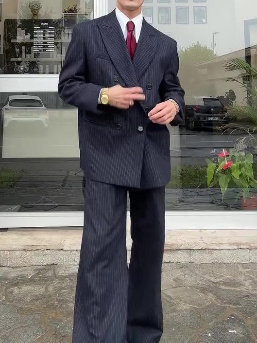 Classic Double - Breasted Pinstripe Men's Suit