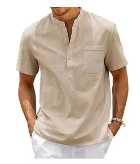 Summer New European And American Men's Solid Color Stand Collar Short Sleeve Polo Shirt