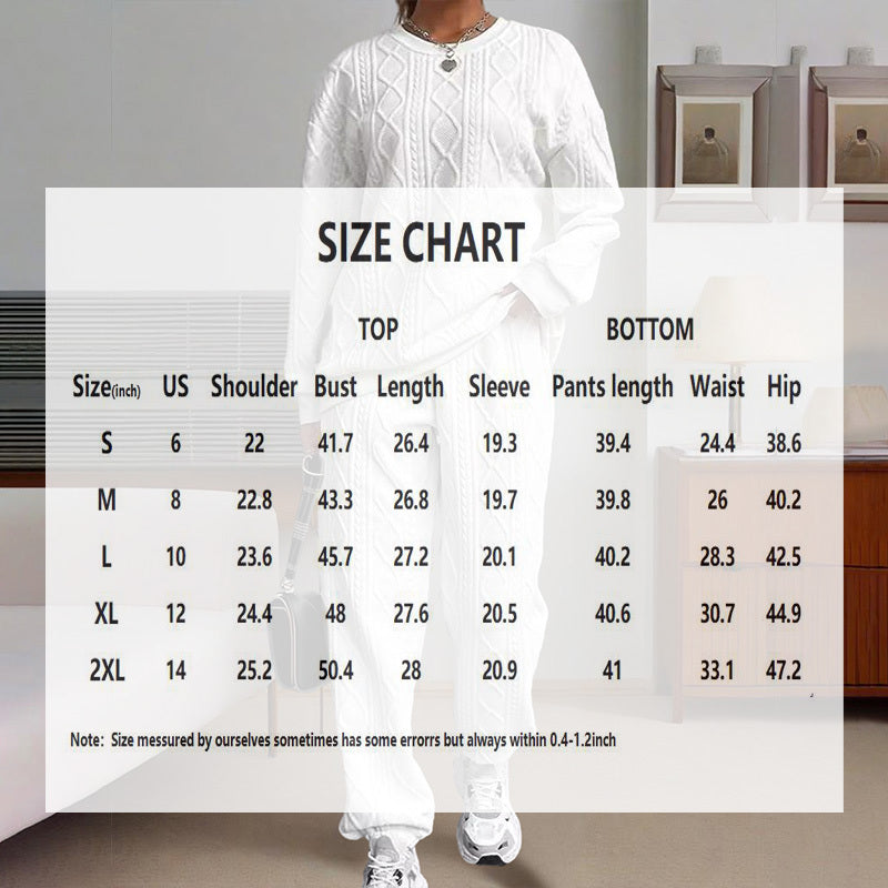 Women's Solid Color Long Sleeve Round Neck Top & Cuffed Pants Set - Ribbed Trim, Minimalist Casual Loungewear For Fall&Winter