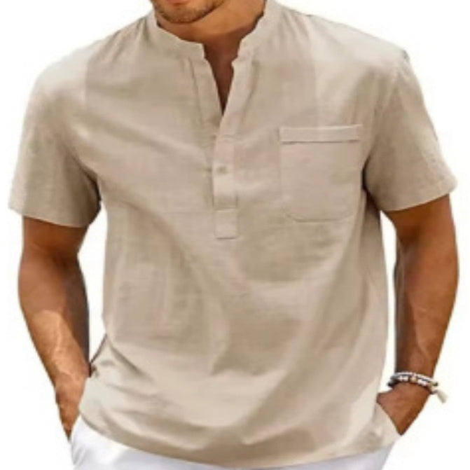 Summer New European And American Men's Solid Color Stand Collar Short Sleeve Polo Shirt