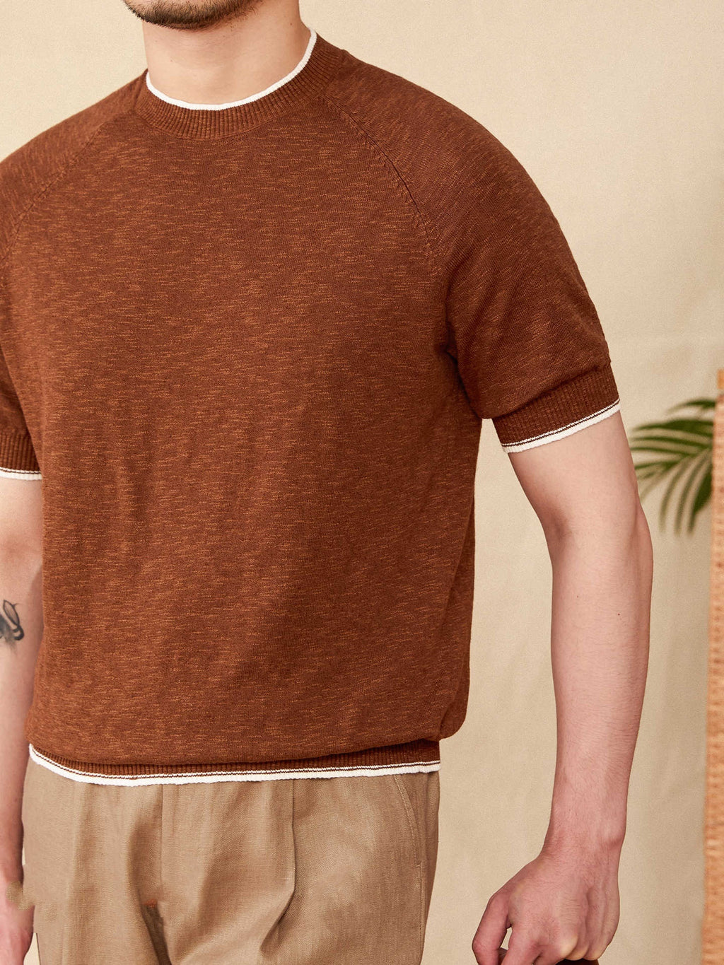 Breathable Round Neck Linen Cotton Casual Knitted Short-sleeved T-shirt