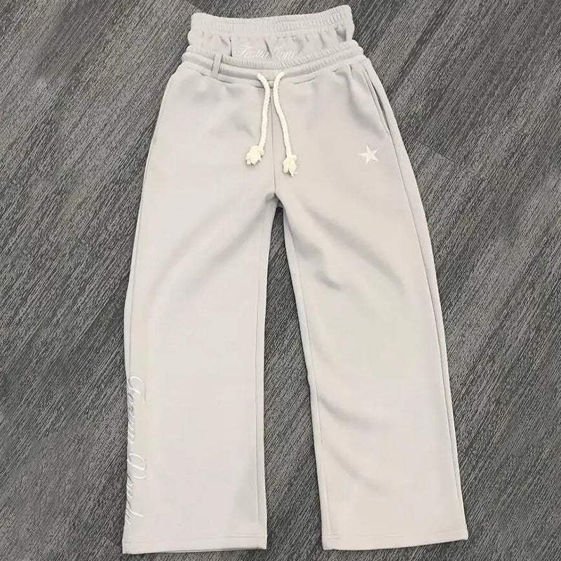 Fake Two-piece Trousers Loose Drawstring Pants Embroidered Sweatpants