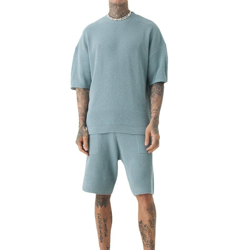 Casual Men's Loose Round Neck Short Sleeve Shorts Suit