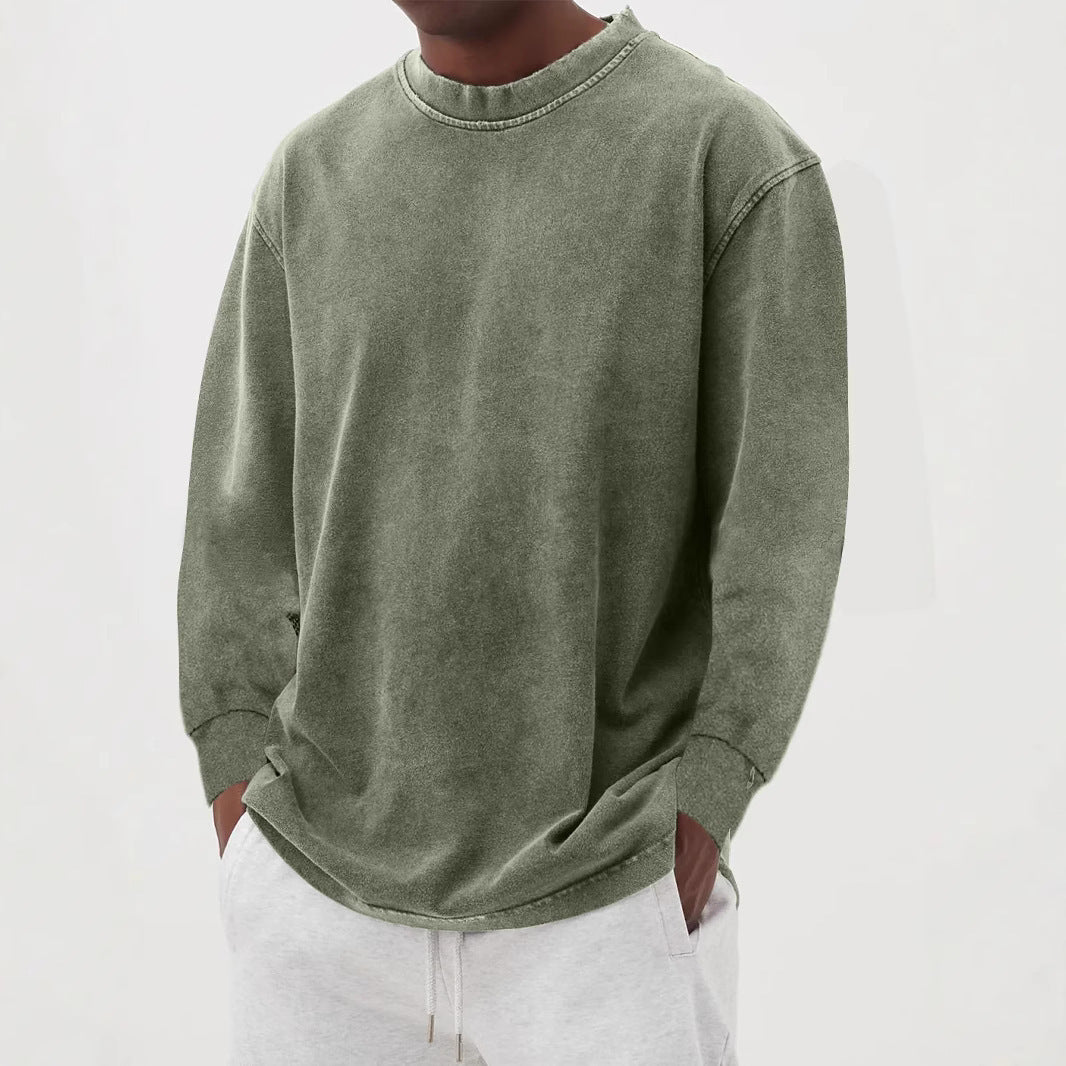 Washed Old Solid Color Men's Long-sleeved T-shirt
