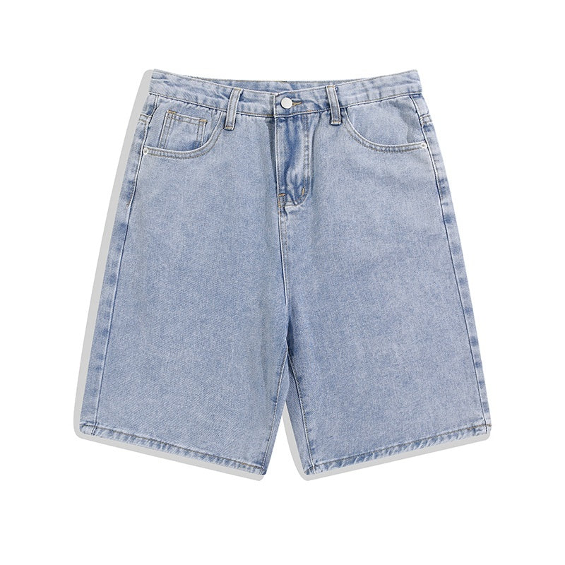 Casual Solid Color Denim Shorts Men's Five Points Straight-leg Pants