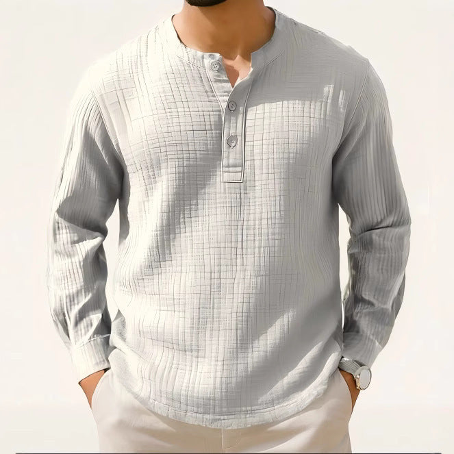 Cotton And Linen Long Sleeve Shirt T-shirt Round Neck