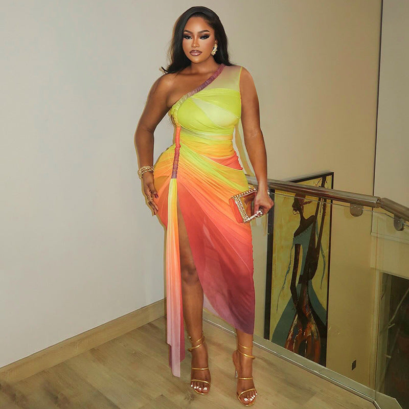 Women's Gradient Printing Shoulder Sleeveless Dress