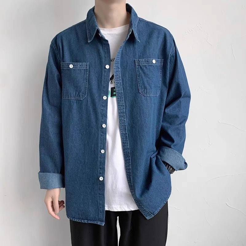 Denim Long Sleeve Shirt Men's Spring And Autumn Turn-down Collar Coat Japanese Style