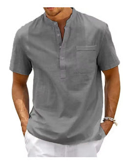 Summer New Men's Solid Color Stand Collar Short Sleeve Polo Shirt