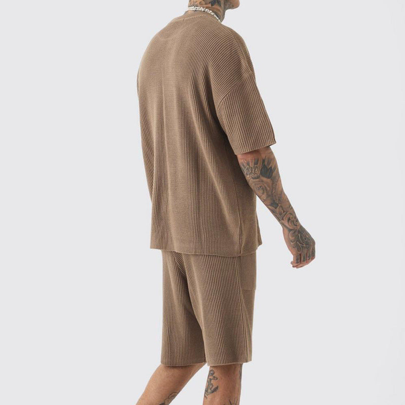 Casual Men's Loose Round Neck Short Sleeve Shorts Suit