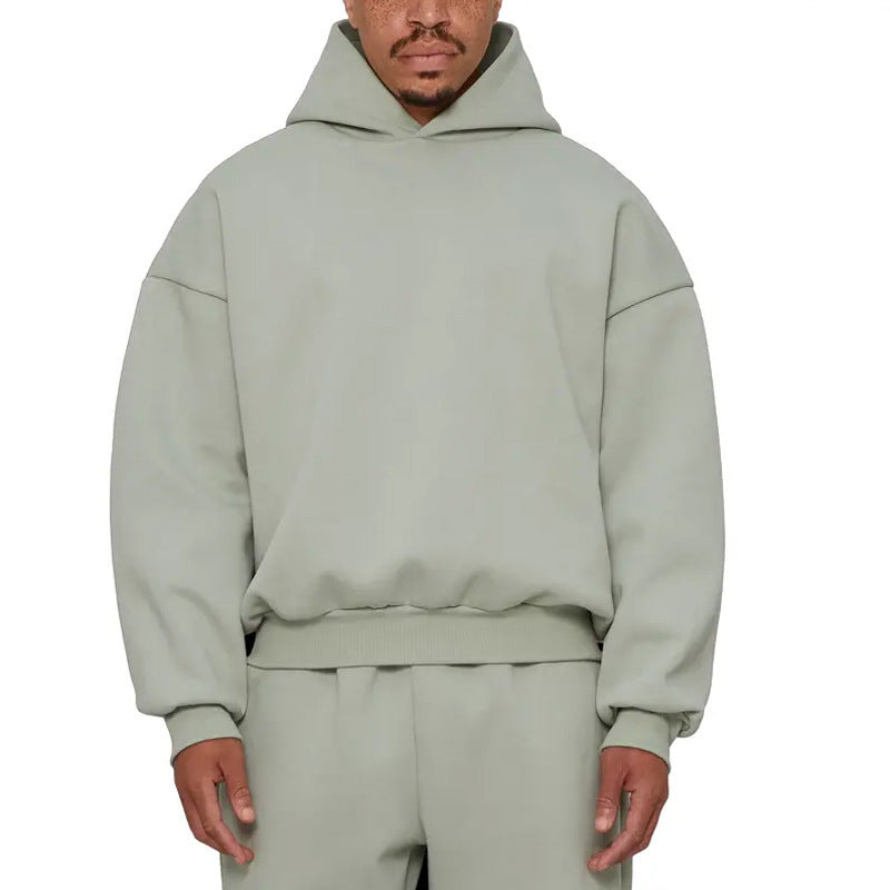 Fleece-lined Men's Sweater Casual Hoodie Solid Color Pullover Sweatshirt