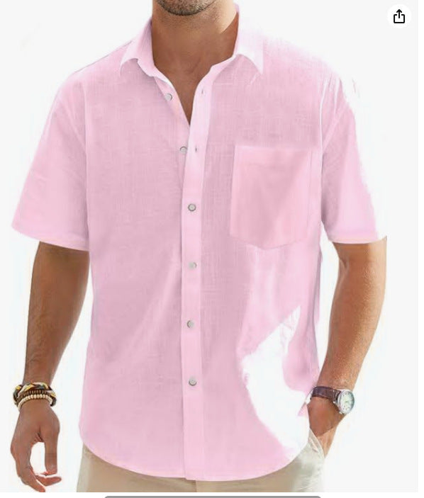 Men's Cotton And Linen Short Sleeve Shirt Top