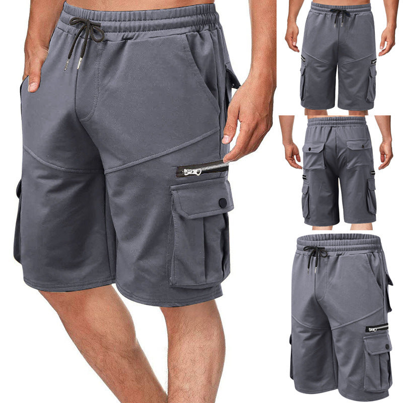Summer Men's Double Pocket Zipper Casual Workwear Fitness Sports Shorts