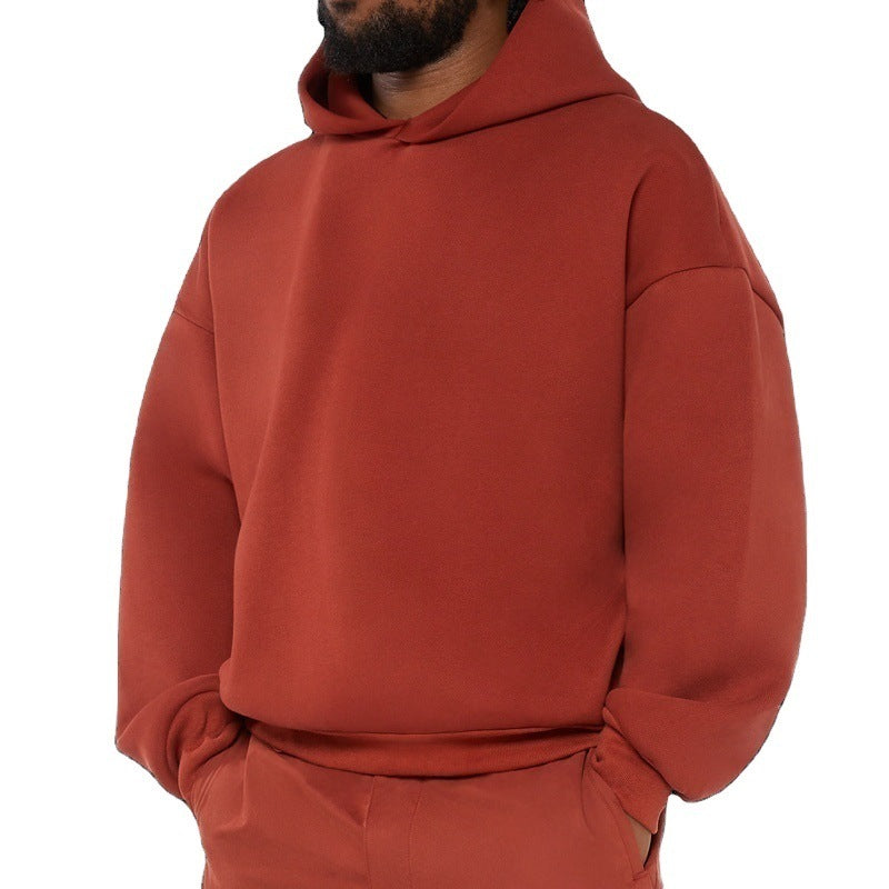 Fleece-lined Men's Sweater Casual Hoodie Solid Color Pullover Sweatshirt