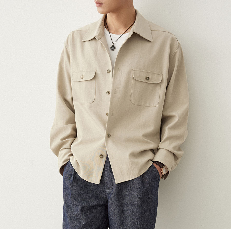 Cotton Fabric Lapel Simple Profile Shirt