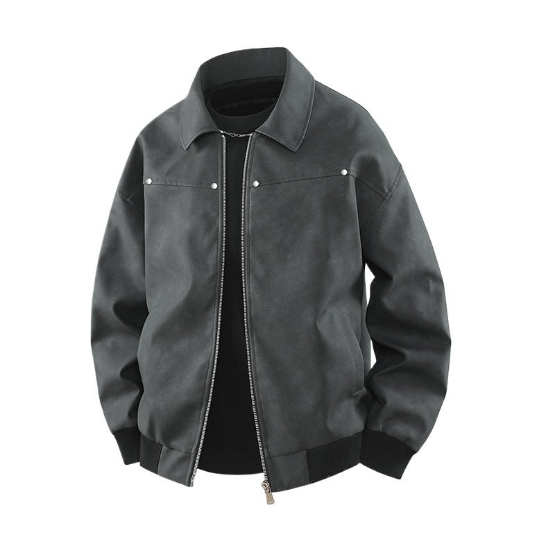 American Retro Brown Lapel Leather Coat