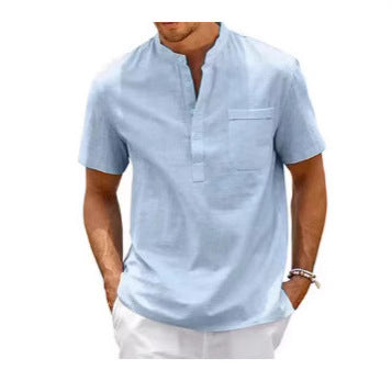 Summer New Men's Solid Color Stand Collar Short Sleeve Polo Shirt