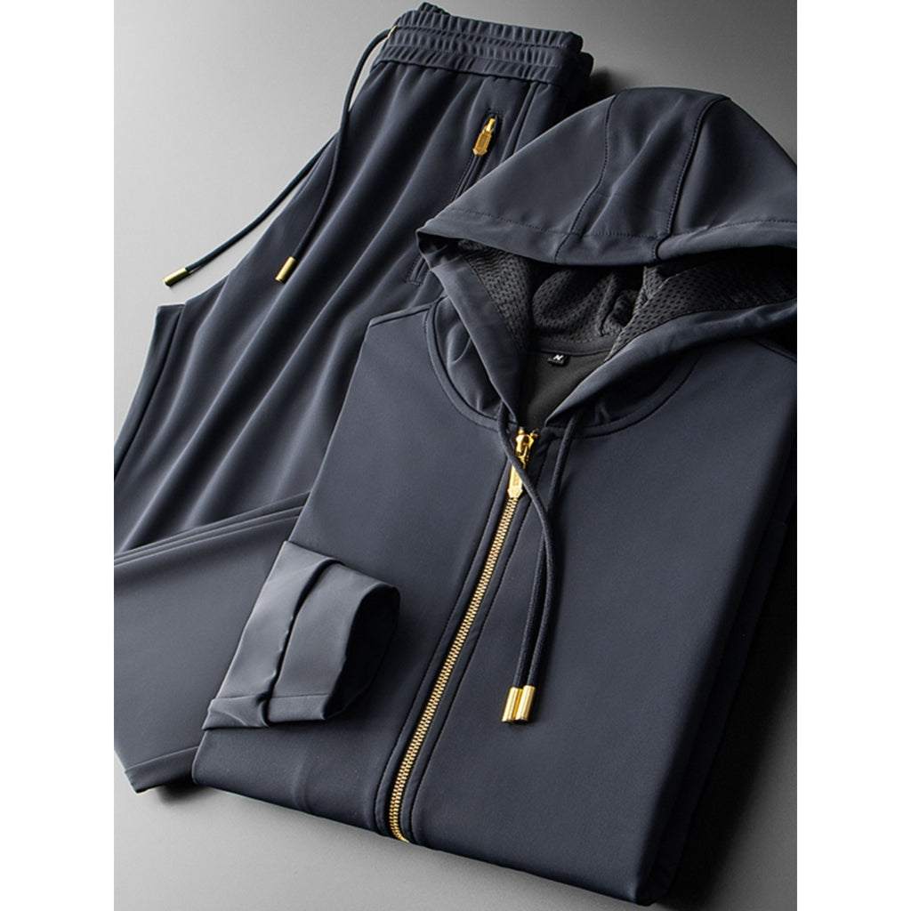 Contrast Color Men's Thickened Two-piece Suit Sweater Zipper Casual Suit