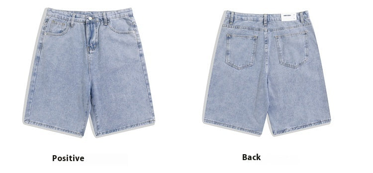 Casual Solid Color Denim Shorts Men's Five Points Straight-leg Pants