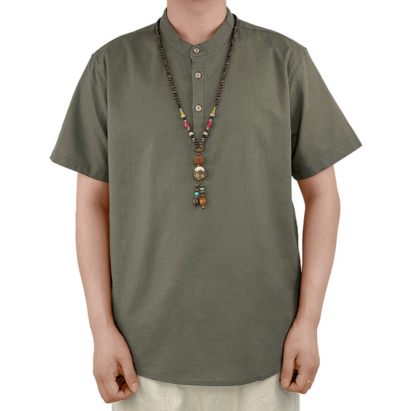 High-end Cotton And Linen Short Sleeve Men's Summer Thin