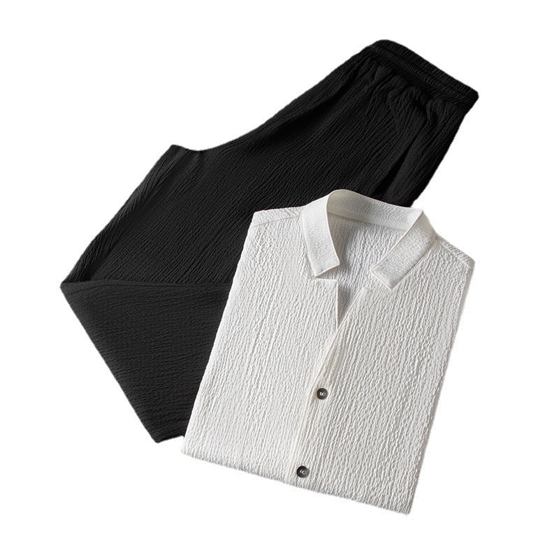 Men's Wear Handsome Pleated High-grade Men's Long Sleeve Set