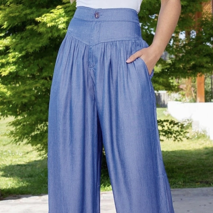 Ladies' High Waisted Pants, Solid Color Casual Loose Pants, Wide Leg Pants