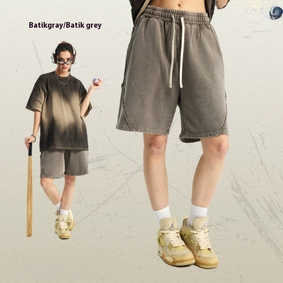 Batik Washed Patch Craft Retro Heavy Men's Trendy Shorts