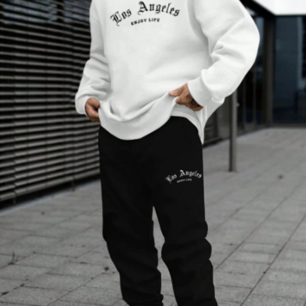 Men's Pullover Hooded Sweater Letter Printing Leisure Sports Suit