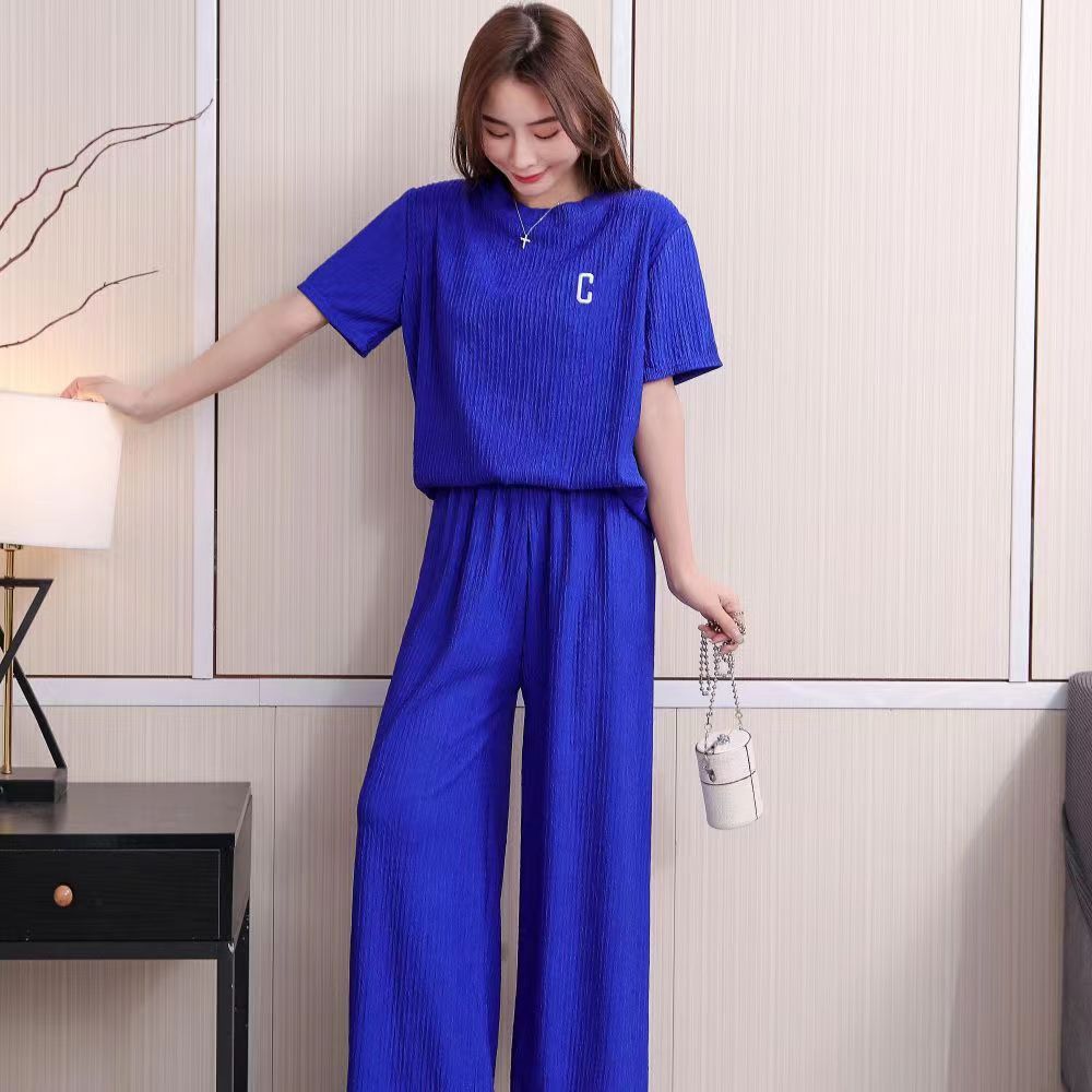 Women's Spring And Summer Letters Thin Embroidery Homewear Suit