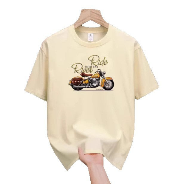 Men's Fashion Casual Loose Plus Size Motorcycle Pattern Printed T-shirt