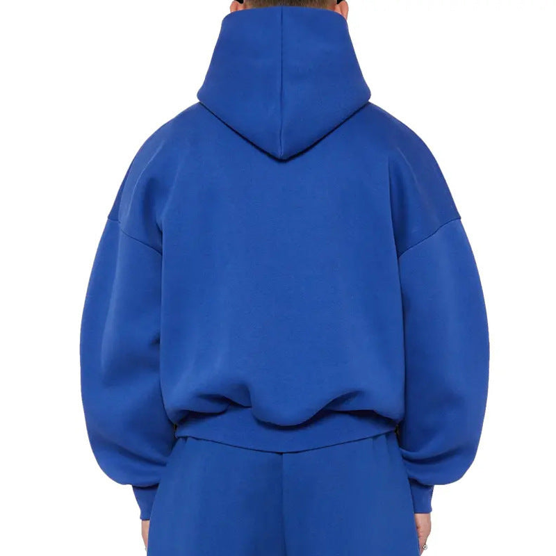 Fleece-lined Men's Sweater Casual Hoodie Solid Color Pullover Sweatshirt