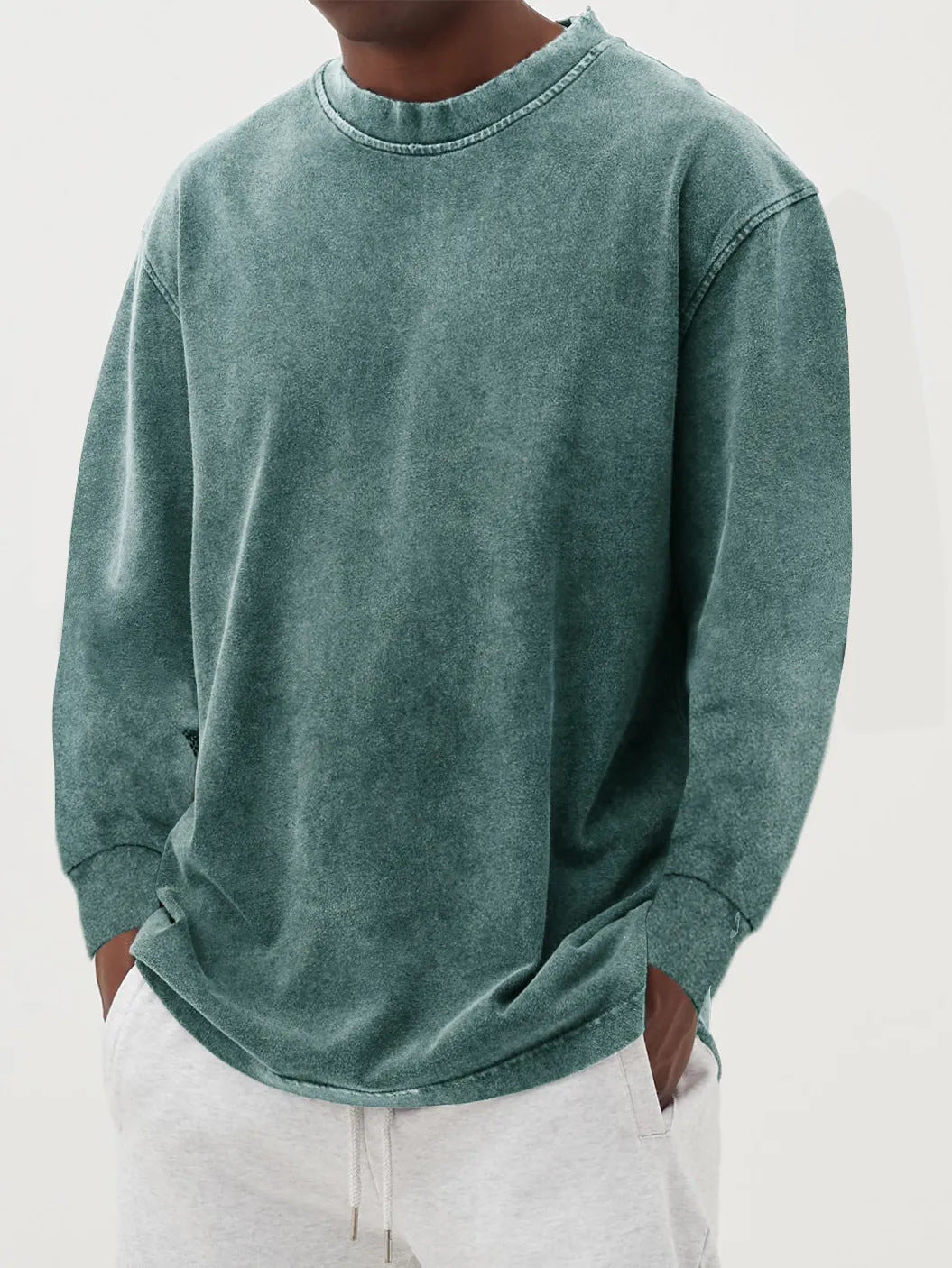 Washed Old Solid Color Men's Long-sleeved T-shirt