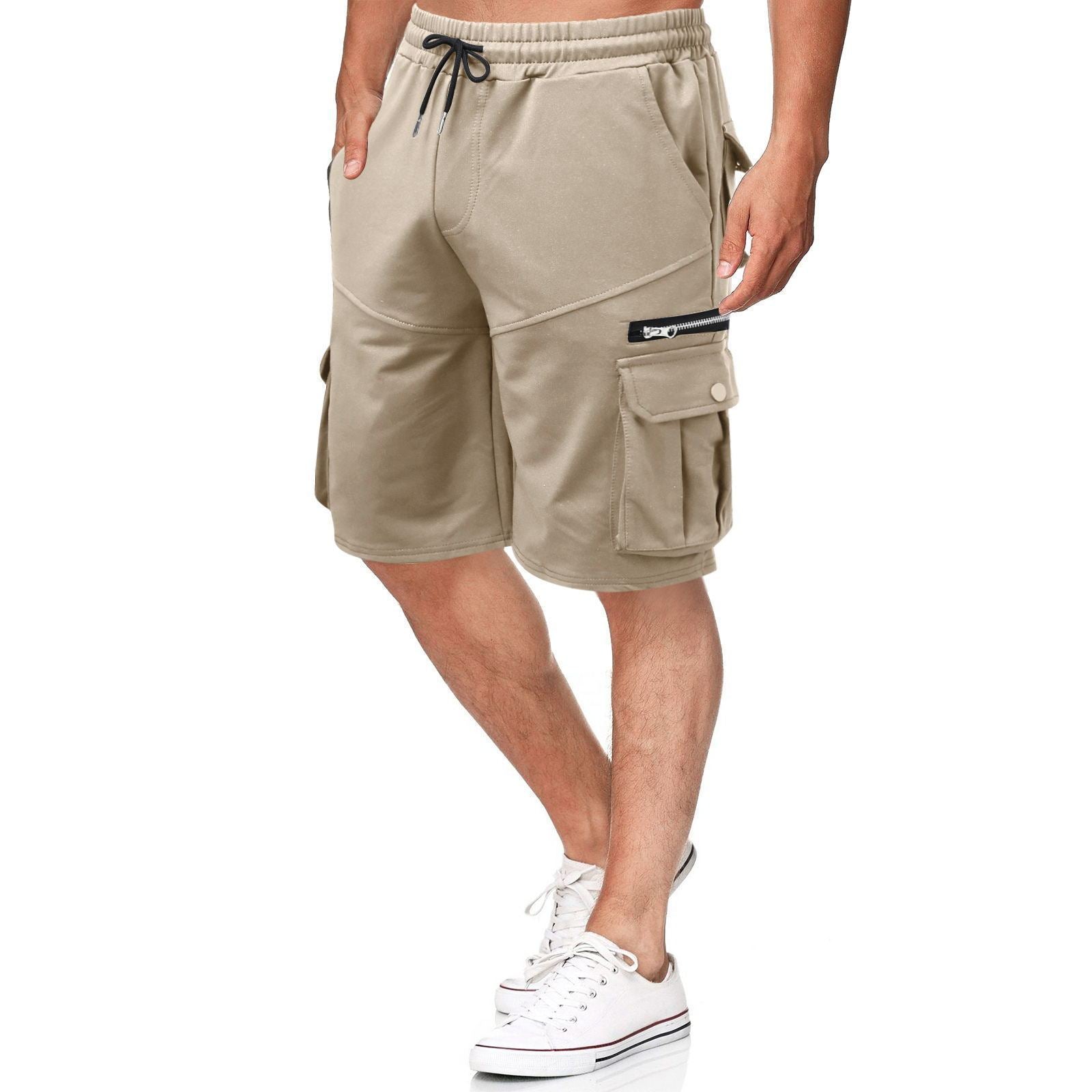 Summer Men's Double Pocket Zipper Casual Workwear Fitness Sports Shorts