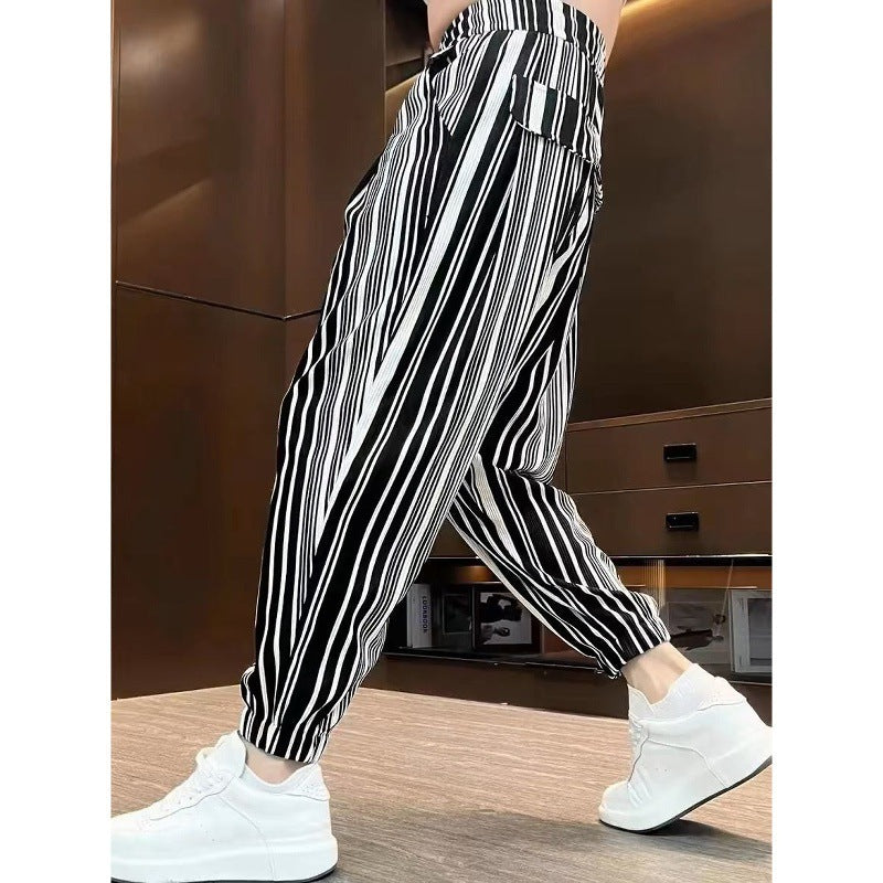 Men's Ankle-tied Harlan Casual Thin Cropped High-grade Sense Ice Silk Pants