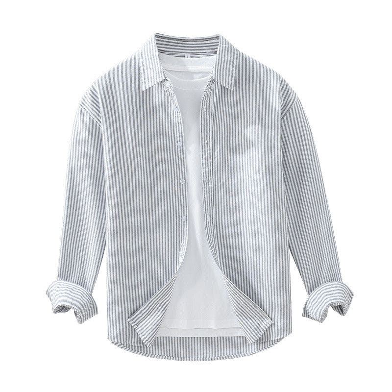 Vertical Striped Long-sleeved Shirt Men's Loose Cotton Top