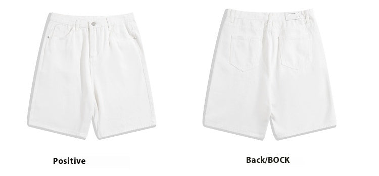 Casual Solid Color Denim Shorts Men's Five Points Straight-leg Pants