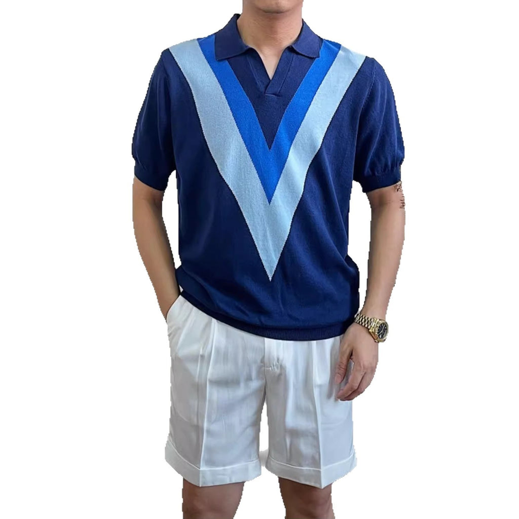 V-neck Short-sleeved Sweater Men's Striped