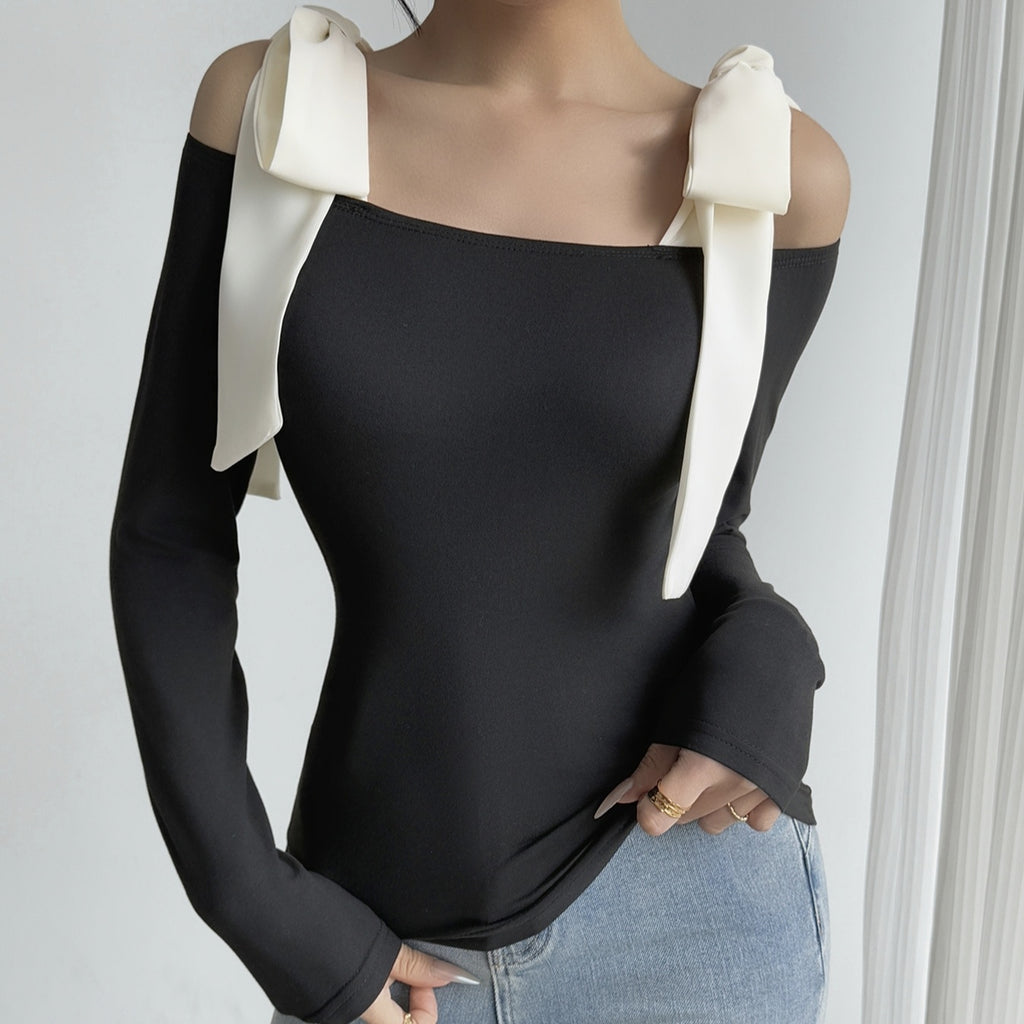 Ladies' Bow Slim Fit Versatile Commuting Elegant Top