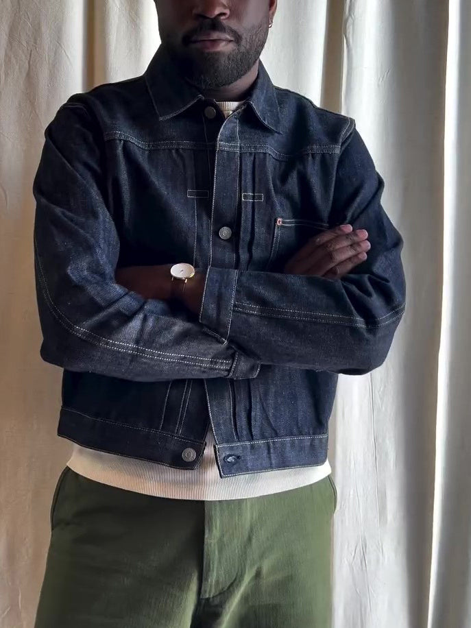 Dark Denim Classic-collar Button-up Denim Jacket