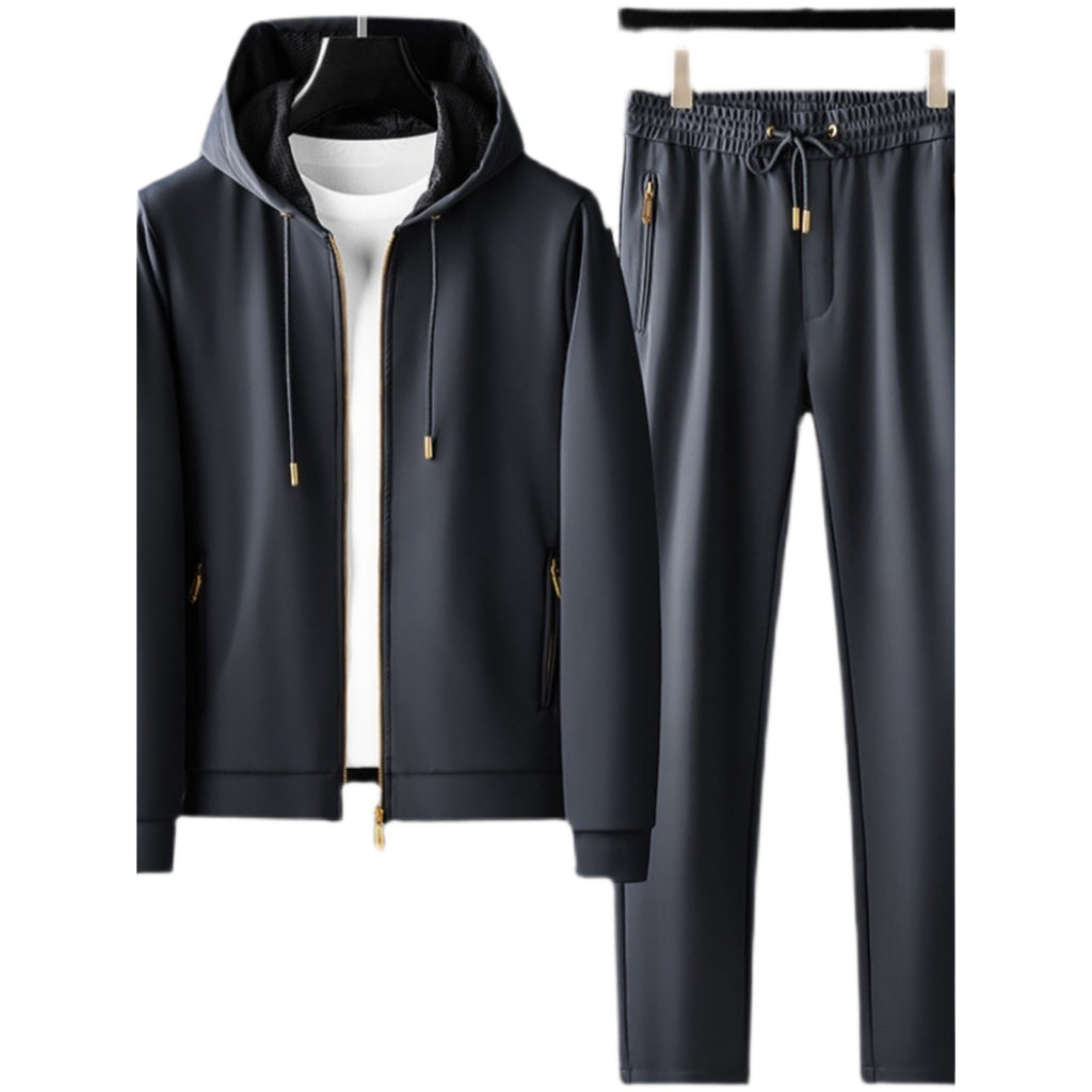 Contrast Color Men's Thickened Two-piece Suit Sweater Zipper Casual Suit