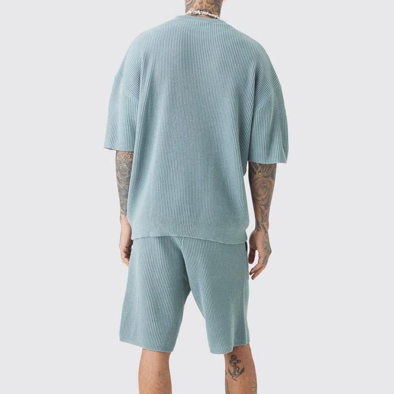 Casual Men's Loose Round Neck Short Sleeve Shorts Suit