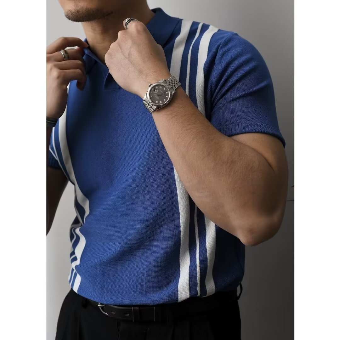 Polo Collar Polo Shirt Knitted Short Sleeve