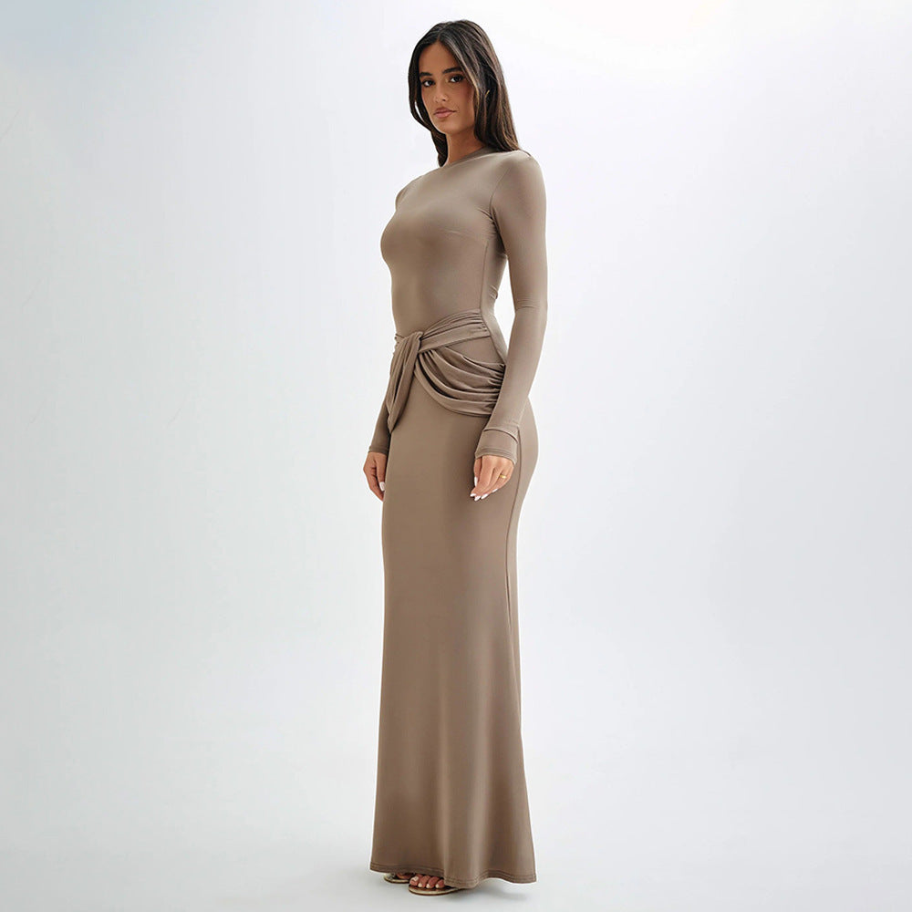 Women's  Temperament Pure Color Long Dress