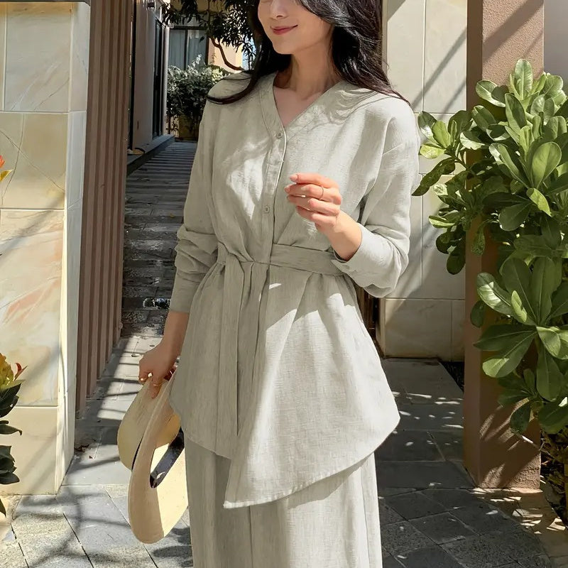 Women's Elegant Asymmetric Top And Wide Leg Pants Two-piece Set