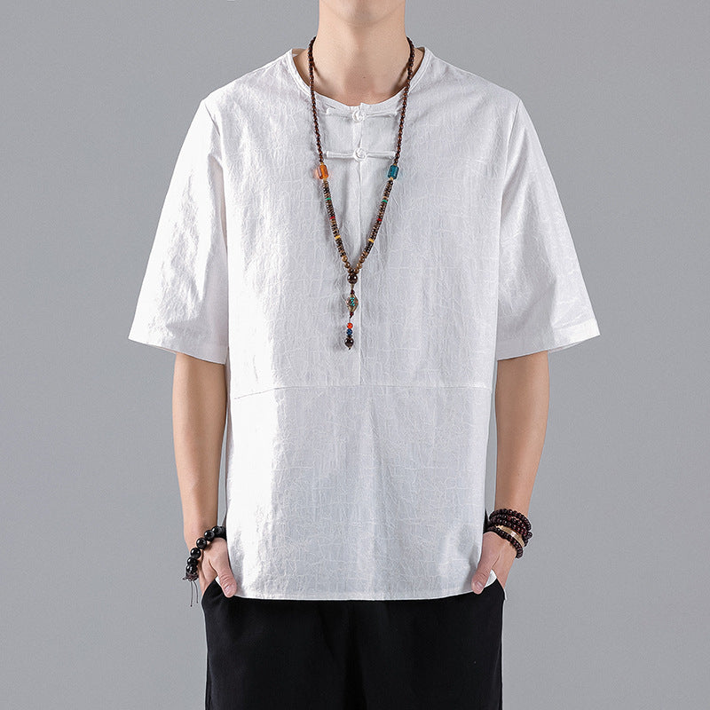 Round Neck Retro Jacquard Men's Short-sleeved T-shirt