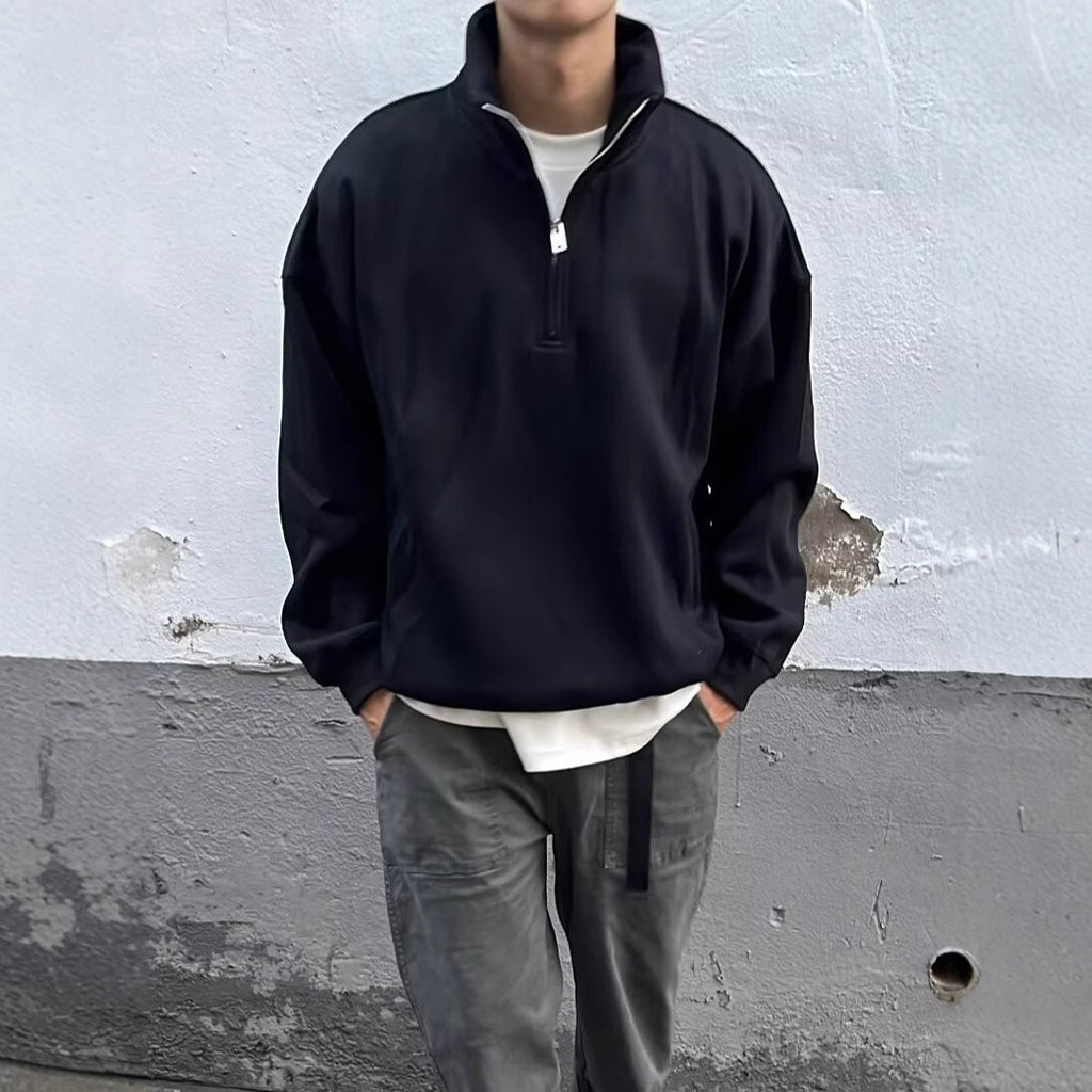 Half Zipped Stand Collar Sweater Men's Fashion Brand Loose